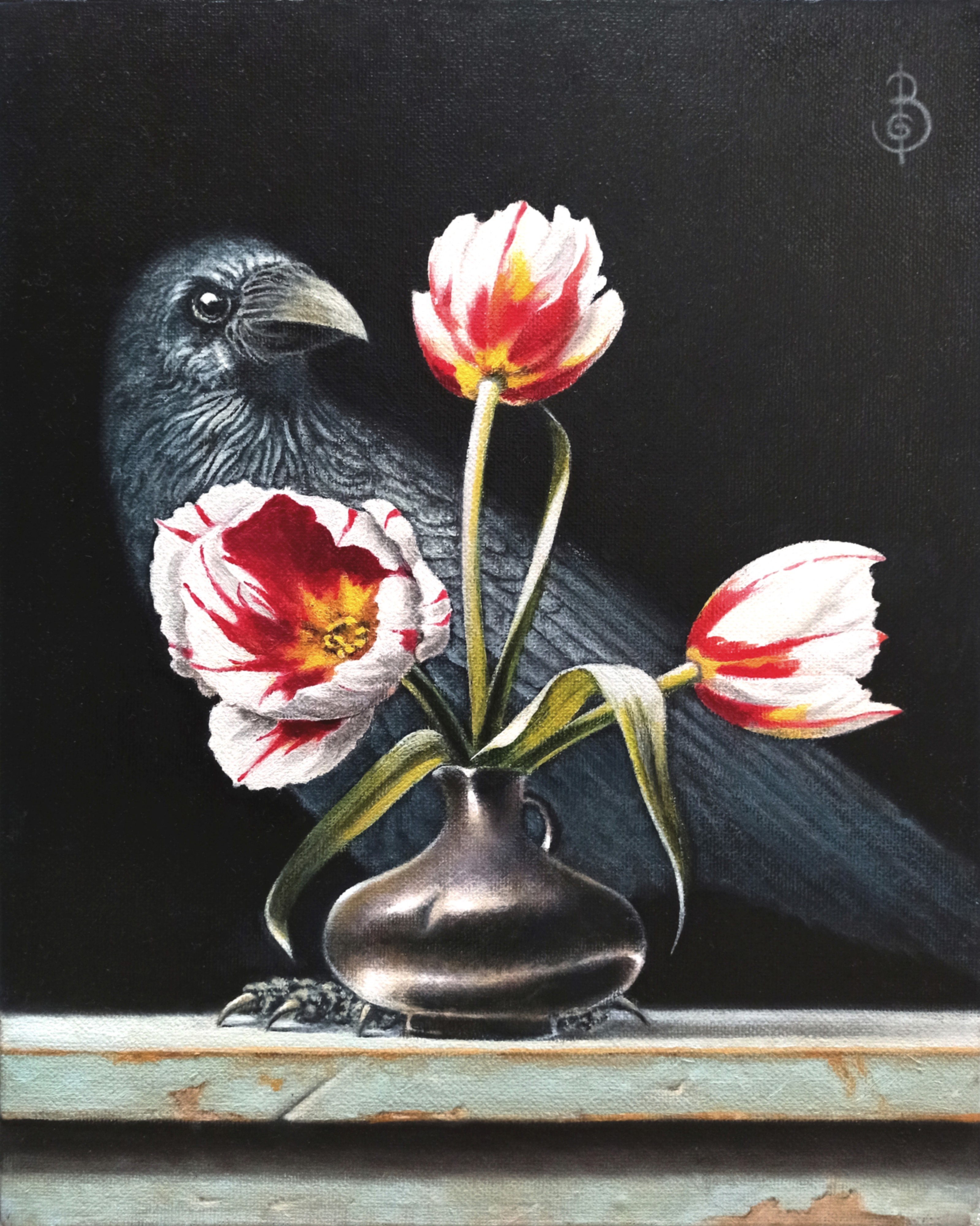Corvo con tulipani  (omaggio a Roman Reisinger)